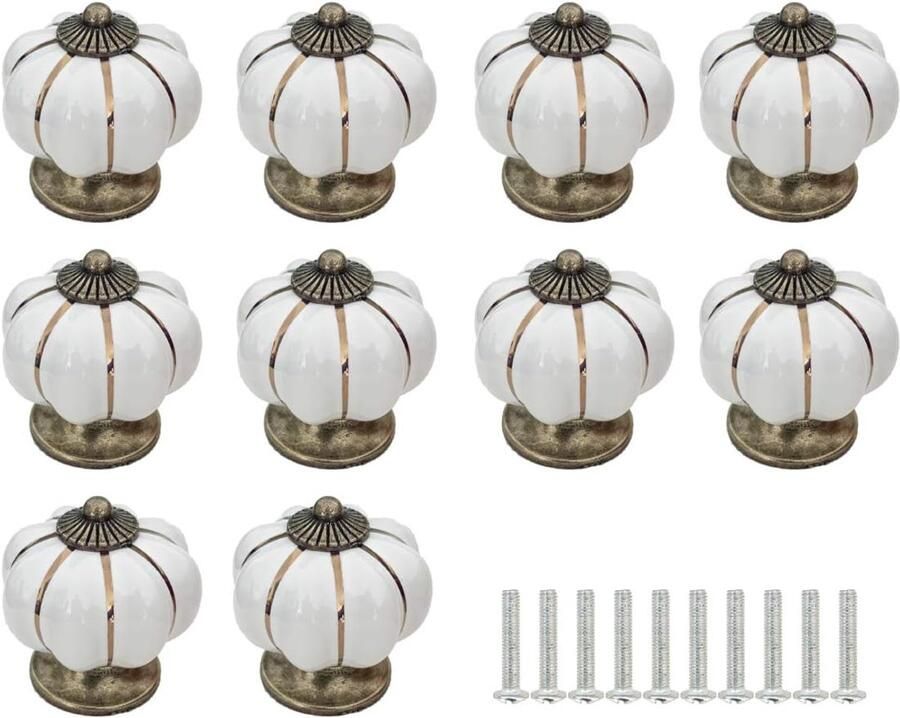 10 stuks Meubelknop Kastknoppen kast handgrepen Ladegrepen lade handvat Deurknoppen voor kasten Meubelbeslag Pompoenvorm Eenvoudig te installeren Duurzaam en elegant keramiek wit 40*40 mm