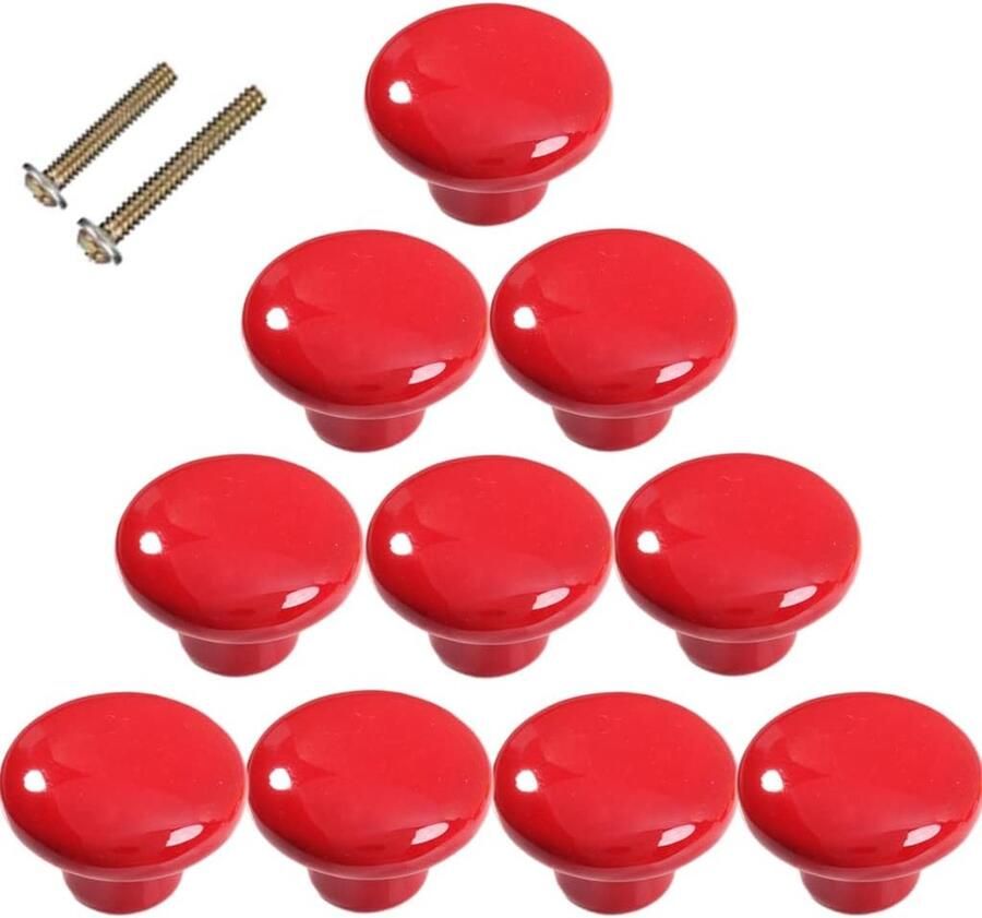10 stuks Meubelknop Kastknoppen Ladeknoppen voor deurtjes Kastknop Ladeknop Hand Grepen Diameter 32 mm Deurknopjes rood keramiek