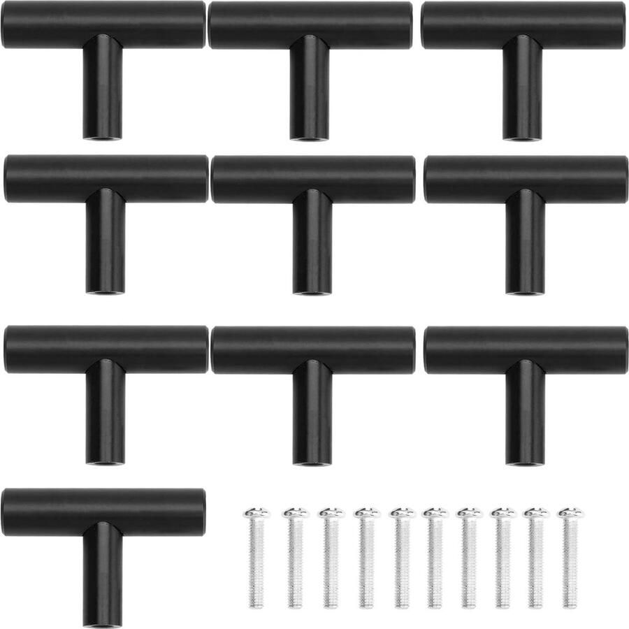10 Stuks Meubelknop Rond 5 cm Handgreep Meubelhandvat Deurgreep Staal Mat Zwart Handgreep Badkamer Handvaten Kast inclusief bevestigingsbouten