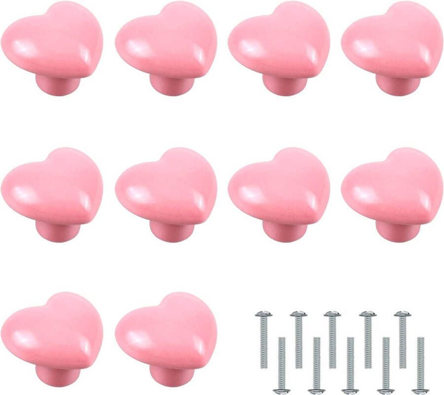 10 stuks meubelknoppen in hartvorm roze keramische kastgrepen lade knop handgreep trekken met schroeven voor lade kasten keuken woonkamer