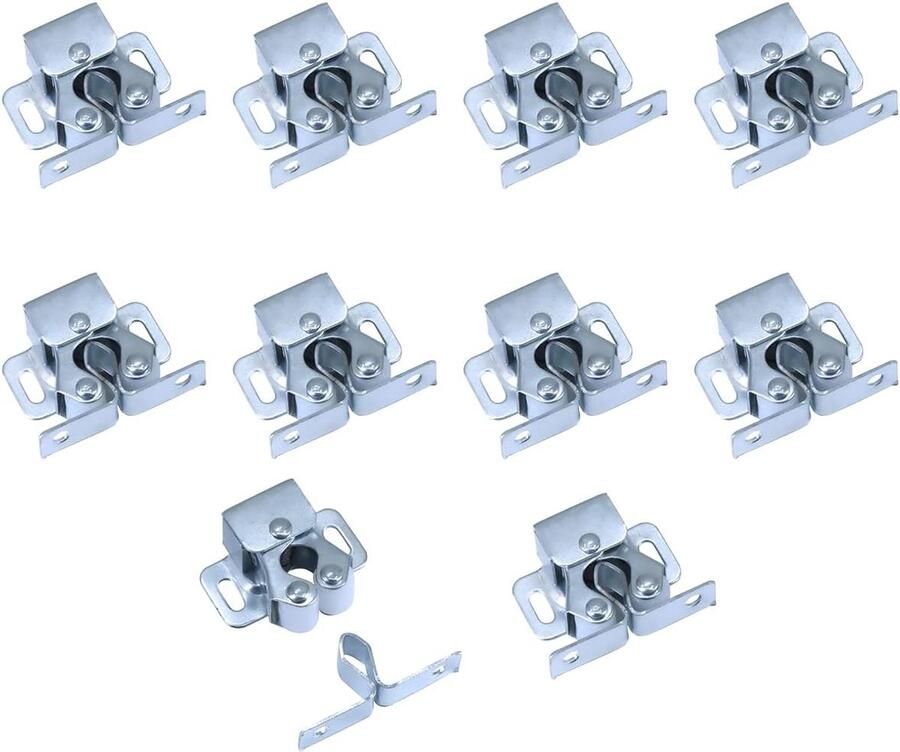 10 stuks meubelsnappers dubbele rol-deursloten voor kledingkast en commode met schroeven zilver meubelsluiting kastdeurslot