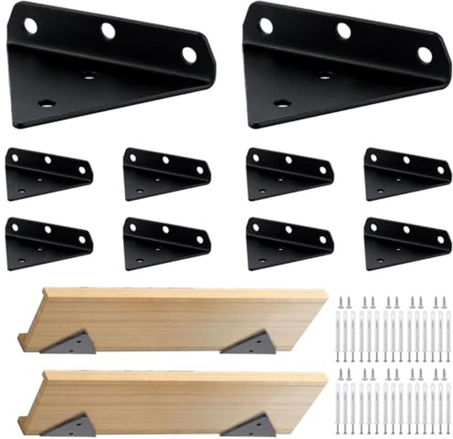 10 Stuks Onzichtbare Plankdragers Zwarte Metalen Wandhouders voor Boekenkasten en Opberg Rekken