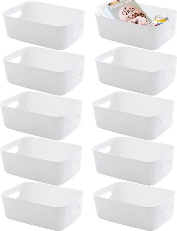 10 stuks opbergdoos plastic opbergmand keukenkastorganizer met handgrepen manden plastic doos voor badkamer keuken bijkeuken (wit groot)