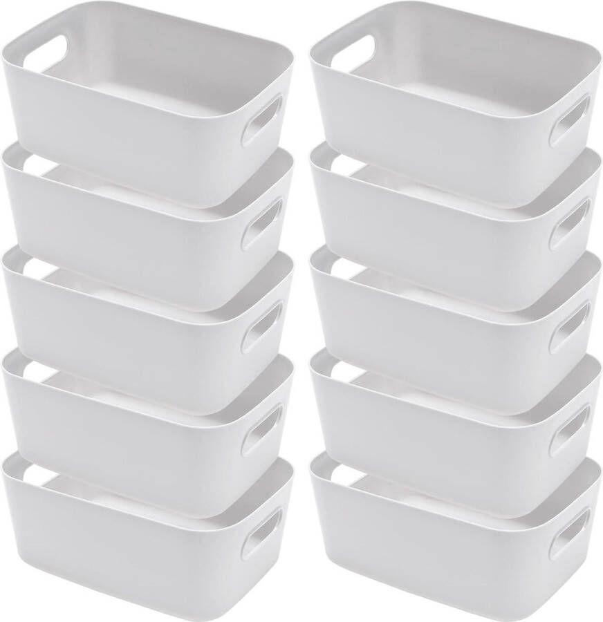 10 stuks opbergdozen kunststof opbergmand met handgrepen organizerbox herbruikbare opbergdozen voor badkamer keuken planken 24 5 x 16 5 x 9 5 cm (grijs)