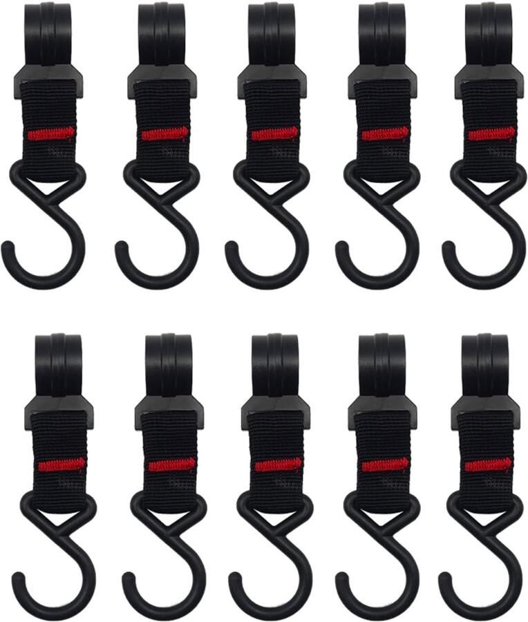 10 stuks Ophanghaken Asymmetrisch Haak kapstokhaak Kookgerei Haak Kampeerhaak Voor het opbergen van hangen spullen tijdens het kamperen 11*3.5 cm zwart en rood kunststof en polyester