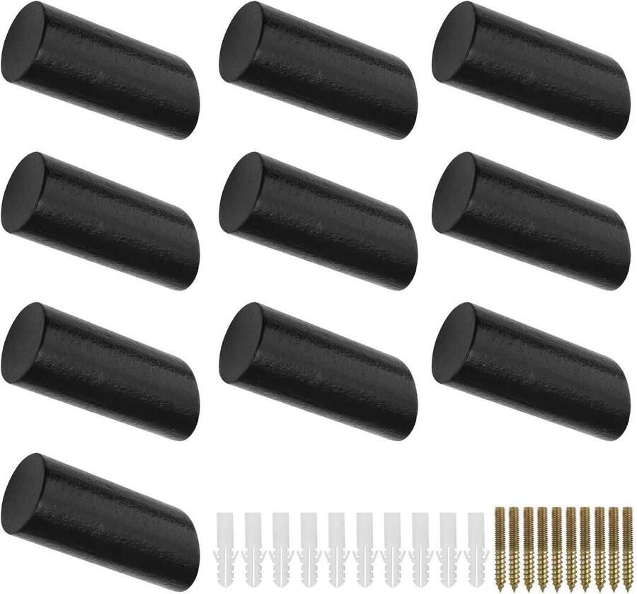 10 stuks Patere Houten Wandkapstok Zwart 5 cm Draagvermogen ca. 10 kg