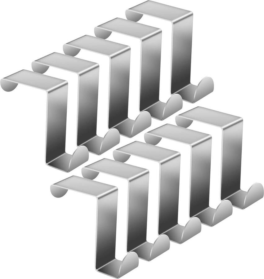 Luvetrex 10 stuks roestvrijstalen deurhaken om op te hangen enkele kapstokhaken deur Z-vormig roestvrijstalen haken omkeerbare haken boren niet nodig voor keukenkast kastdeur kamer