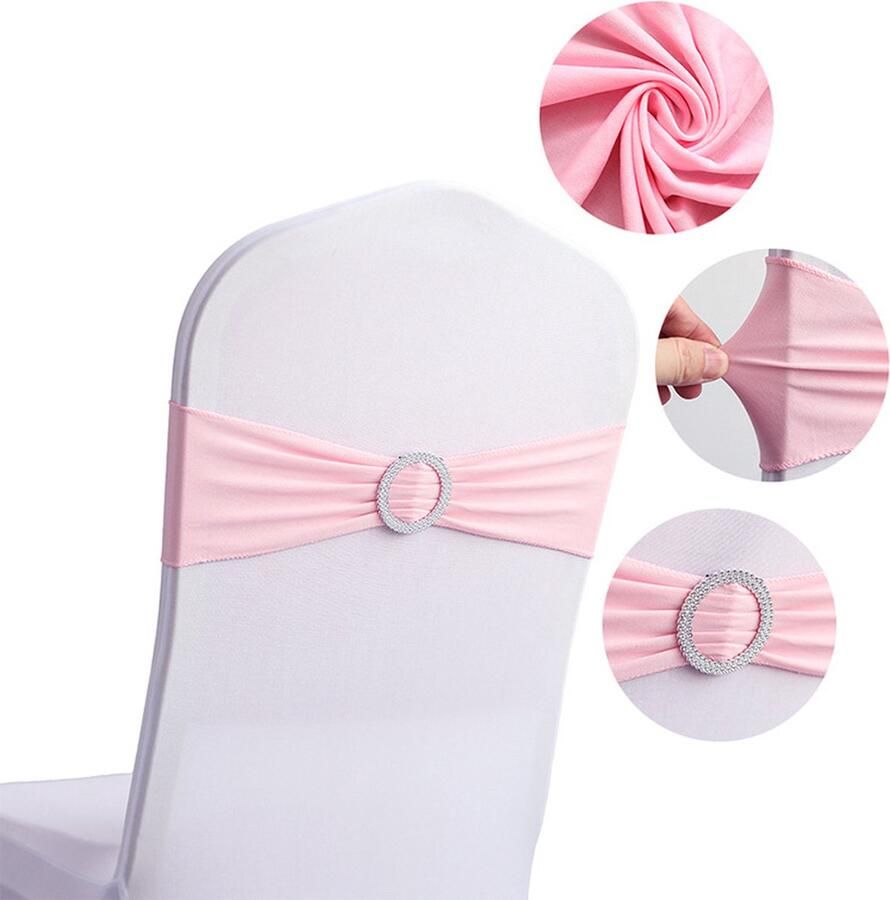 10 stuks (Roze)spandex stretch stoel sjerpen strikken elastische stoelhoes banden stropdassen met gesp schuif elastische stoel stropdassen voor bruiloft feest receptie evenementen universele ceremonie banket decoraties