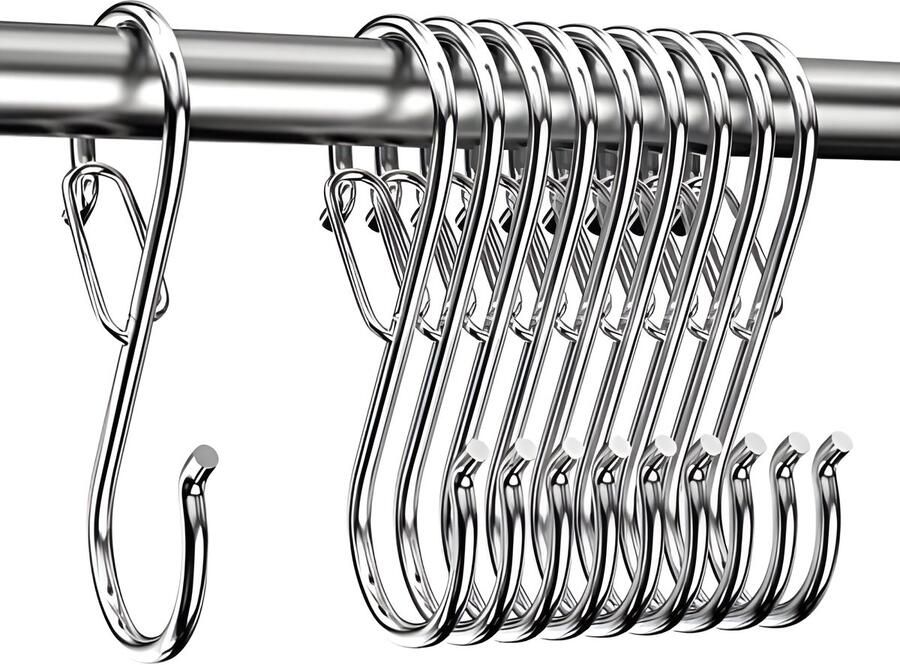 10 stuks S-haken met veiligheidsgesp dubbele haken van metaal voor ophangen kopjes potten kommen garderobe Zilver