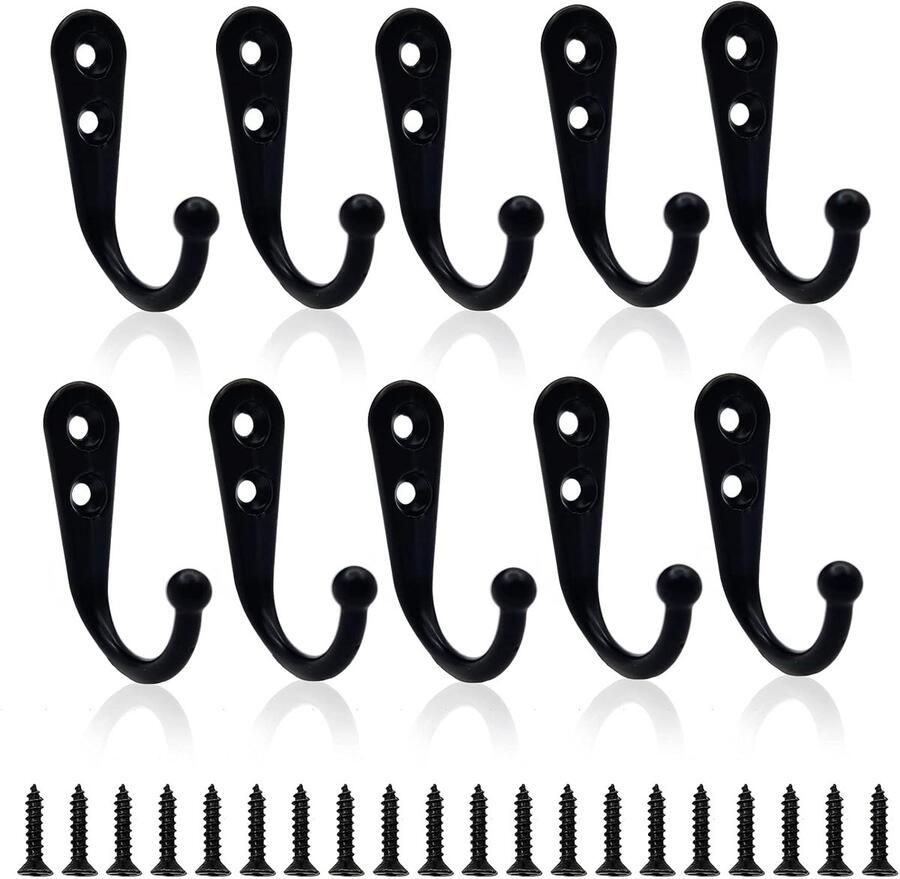 10 stuks Schroefhaken_Kapstokhaken_Muurhaken_Zwart