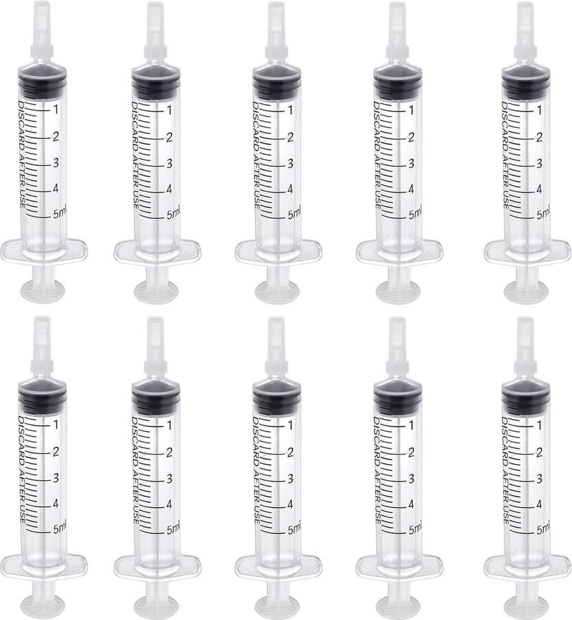 10 Stuks Spuiten 5ML met Deksel Naaldloze Kunststof Doseerspuiten voor Vloeibare Meting Cosmetica en Huisdieren