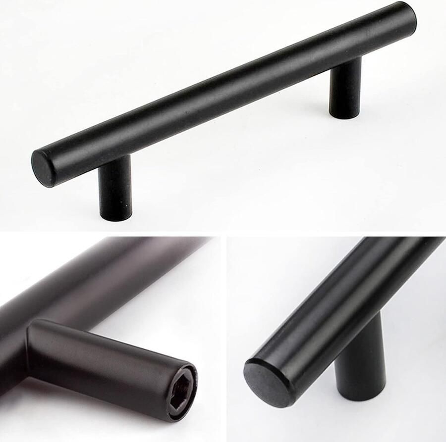 10 Stuks T-handgreep Geborstelde Kastdeurgrepen Hardware Roestvrij Staal voor Keukenkasten Lade Meubels Handgrepen Gatencenters 192mm Zwart
