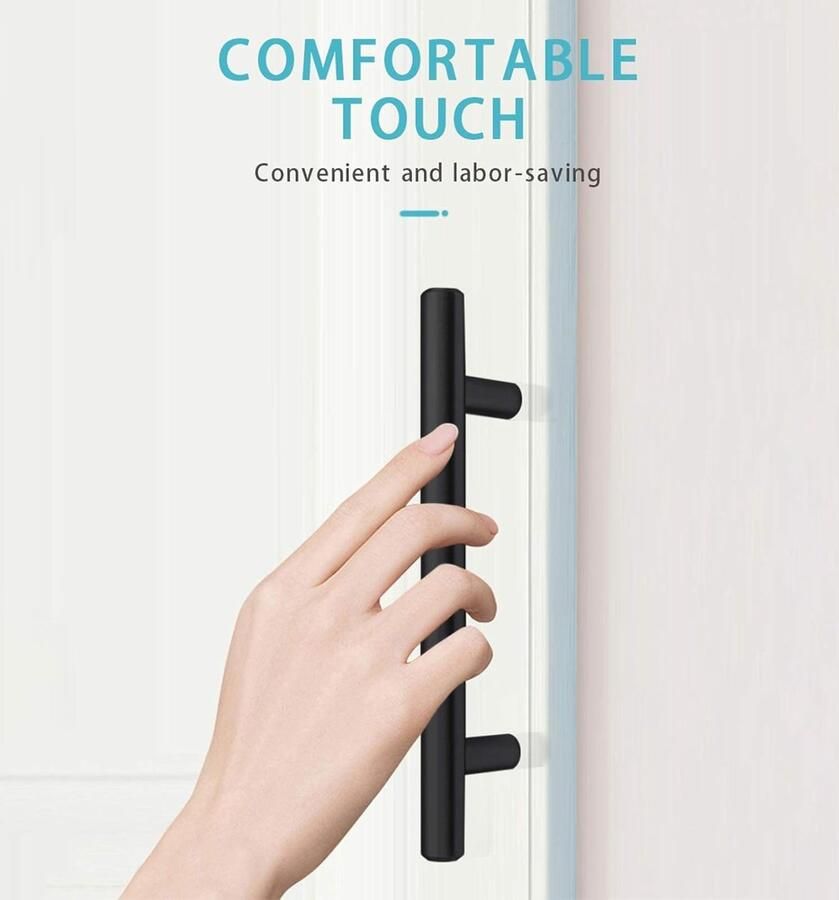 10 Stuks T-handgreep Geborstelde Kastdeurgrepen Hardware Roestvrij Staal voor Keukenkasten Lade Meubels Handgrepen Gatencenters 96mm Zwart