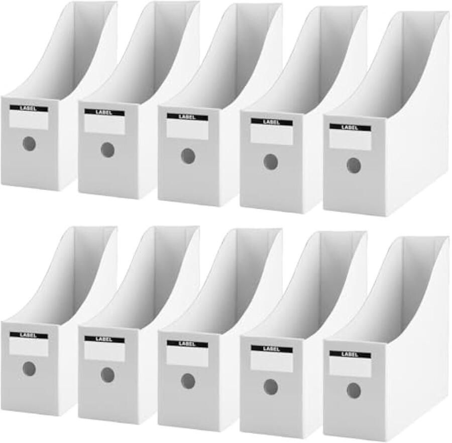 10 Stuks Tijdschriftcassettes A4 in Kraftpapier Stevige Documentenport met Labels Bureau Papier Ondernemer voor Magazines Documenten en Opslag (Wit)