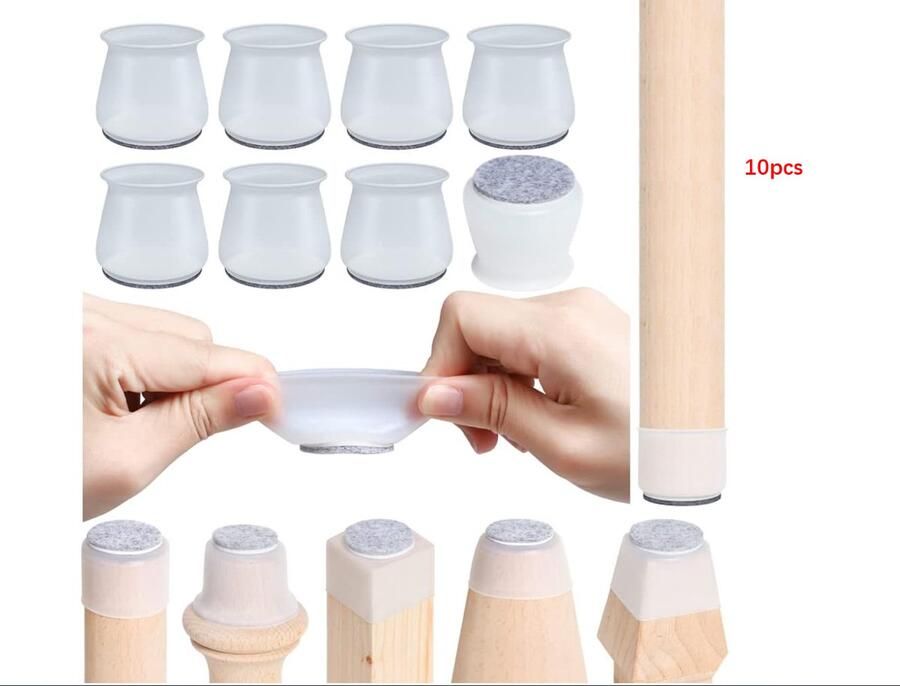 10 stuks transparant witgrijs vilt siliconen tafel- en stoelvoethoezen tafel- en stoelbeschermhoezen stil met onzichtbare viltjes tafelpoothoezen antislip stoelvoethoezen