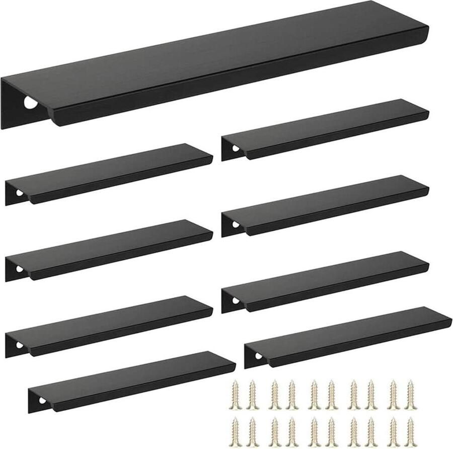 10 stuks verborgen moderne meubelgrepen incl. 20 schroeven gatcentrum 192 mm zwart