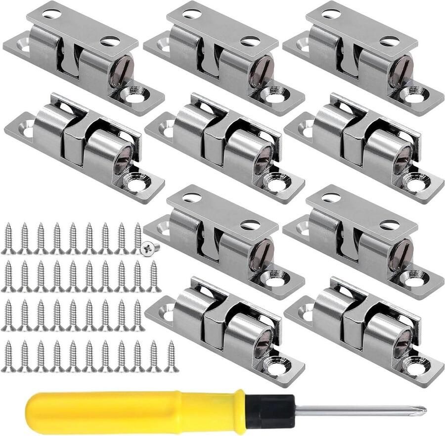 10 Stuks Verstelbare Kogelsluiters voor Kastdeuren en Meubels Dubbele Kogelsnappers Inclusief 40 Schroeven Ideaal voor Keukenkasten en Boekenrekken