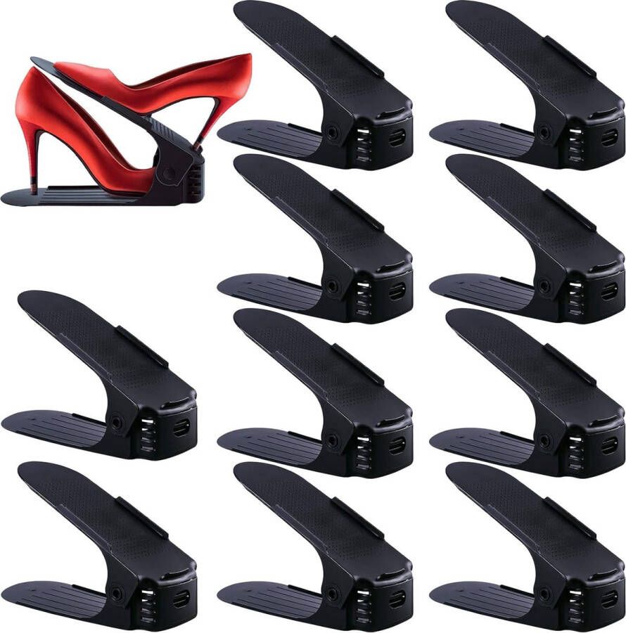 10 stuks verstelbare schoenenrekken schoenenstapelaar schoenhouders 3 in hoogte verstelbaar ruimtebesparend antislip zwart