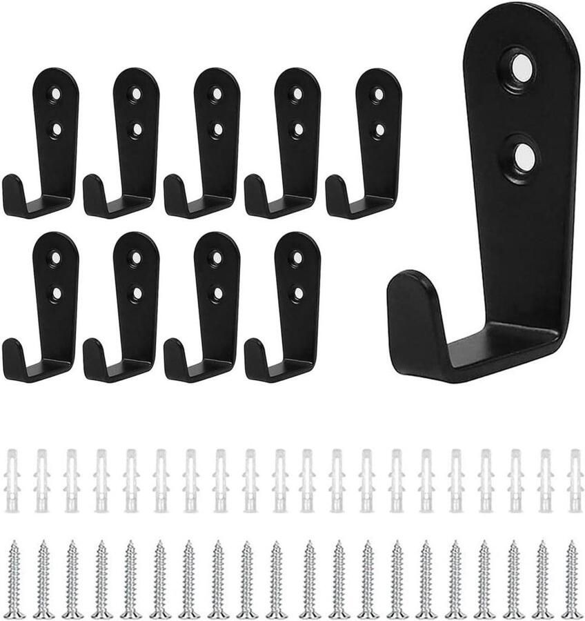 10 Stuks Vintage Enkele Haken Roestvrijstalen Kaphaken Zwart Ideale Haakjes voor Slaapkamer Keuken en Badkamer Kledingkast Organizer