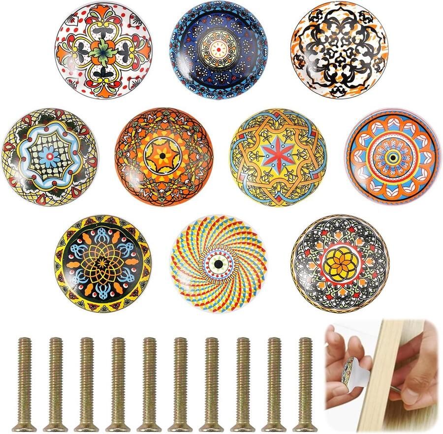10 Stuks Vintage Keramische Knoppen Boheemse Stijl Kastknoppen Keramiek Vintage Porselein Deurknoppen Ronde Lade Knopen voor Meubels Keramische Knoppen voor Commode Laden en Meubilair Accessoires