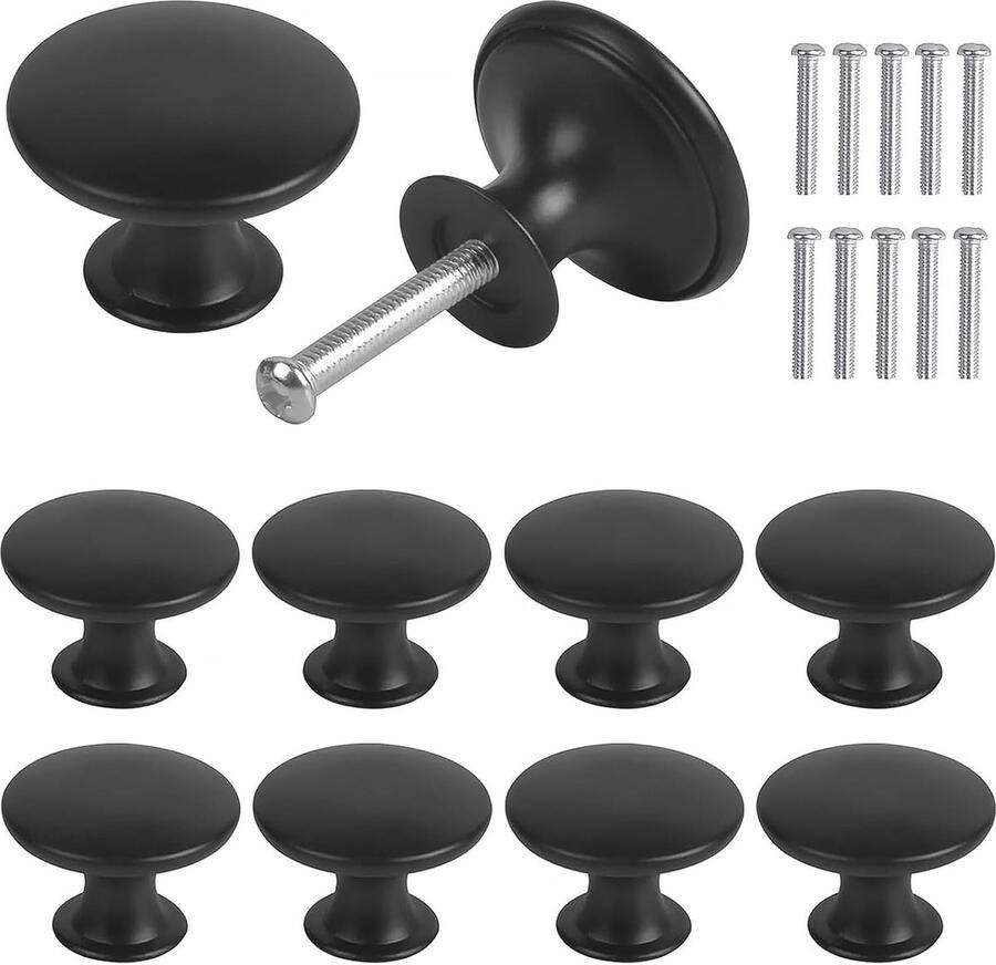 10 Stuks Vintage Ronde Kastgrepen Zwart Meubelknoppen voor Laden en Kasten 30 mm Antiek Design