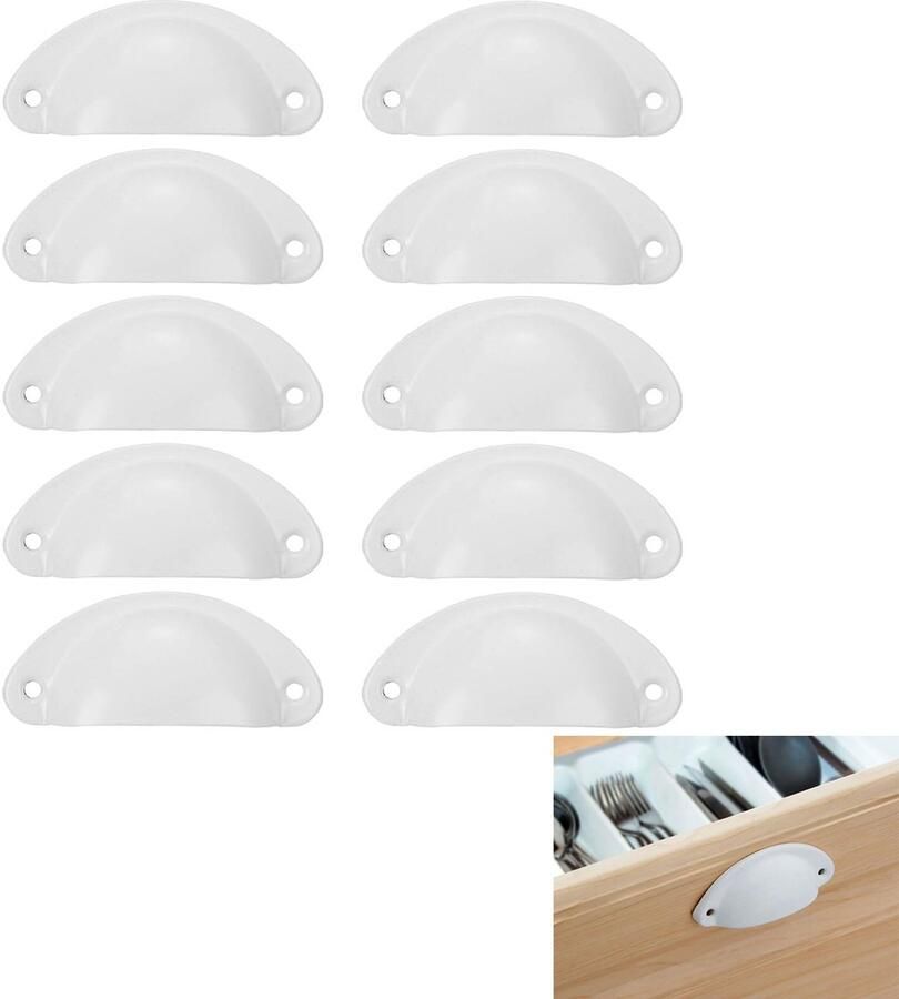 10-stuks Vintage schelpvormige kastgrepen Vintage halfronde handgrepen Meubelkaptafel deurgrepen Knop antieke ijzeren schelpgrepen 8 1*3 5 cm Geschikt voor kledingkasten kasten kaptafels en woninginrichting Wit