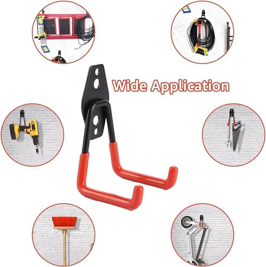 10 stuks wandhaken garage oranje wandhaken zware belasting dubbele haken garage gereedschapshaken voor garage ladder slang stoel fietsen elektrisch gereedschap omvangrijk
