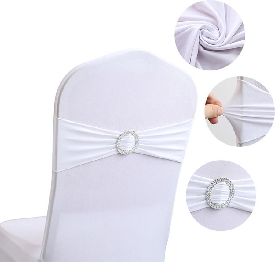 10 stuks (Wit)spandex stretch stoel sjerpen strikken elastische stoelhoes banden stropdassen met gesp schuif elastische stoel stropdassen voor bruiloft feest receptie evenementen universele ceremonie banket decoraties