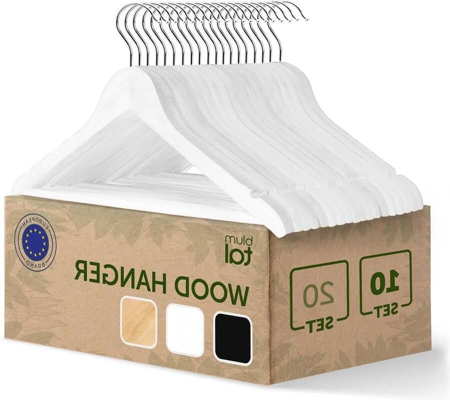 10 stuks witte houten kleerhangers antislip inkepingen 360° draaibare haak chroom volwassen riemen met antislip ophangstang wit