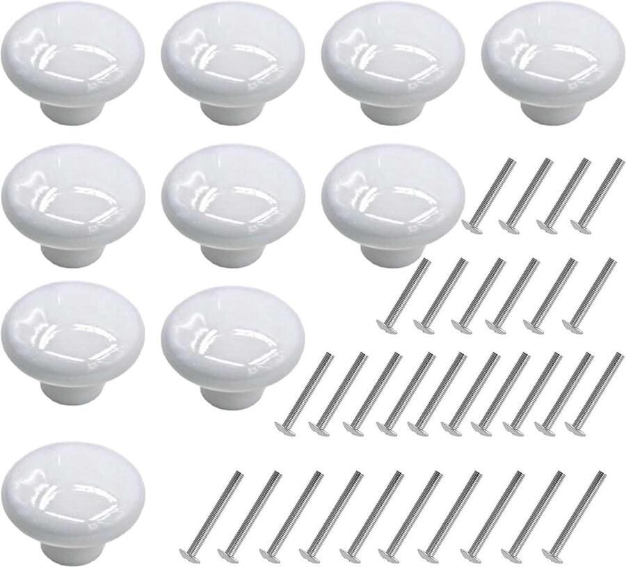 10 Stuks Witte Kastknoppen Paddenstoelvorm Deurknoppen en Trekkrachten voor Meubelbeslag