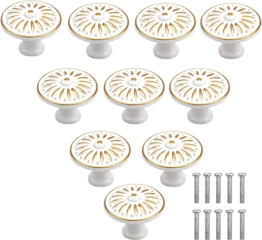 10 stuks witte ladeknoppen 35 mm vintage kastdeurknoppen ronde meubelknop aluminiumlegering ladeknop commodeknoppen meubelgreep met 10 schroeven voor keuken kast lade decoratie