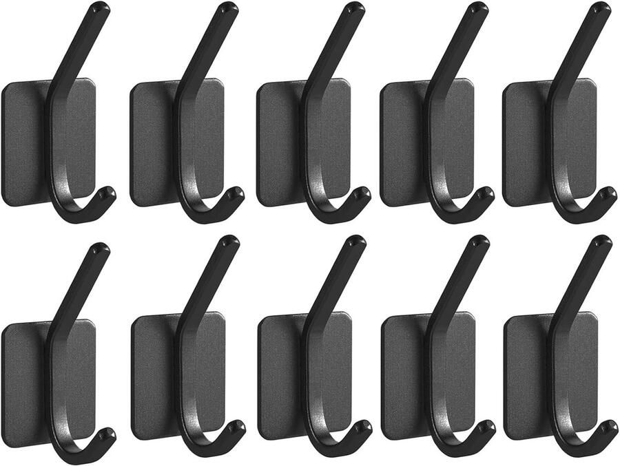 10 Stuks Zelfklevende Haken Voor Zwaar Gebruik Wandhaak Kapstok Jashaak Zonder boren Ophanghaken Muur Haak Handdoek haak Badkamer Haken Eenvoudig te installeren en te verwijderen Voor thuis school en kantoor Zwart