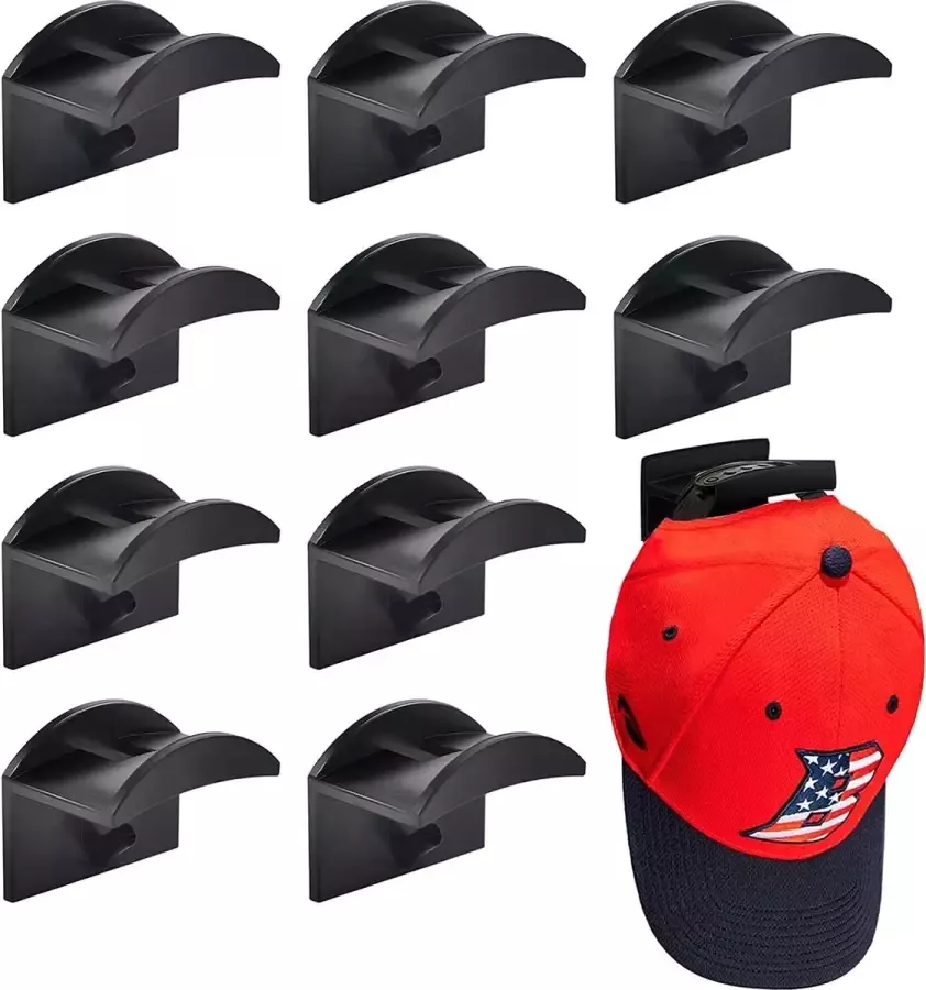 10 stuks zelfklevende hoedenhouder kaphaken voor wandmontage geen boren hoedenplankorganisator sterke grip voor baseballcaps moderne hoedenhangers opslag (zwart)