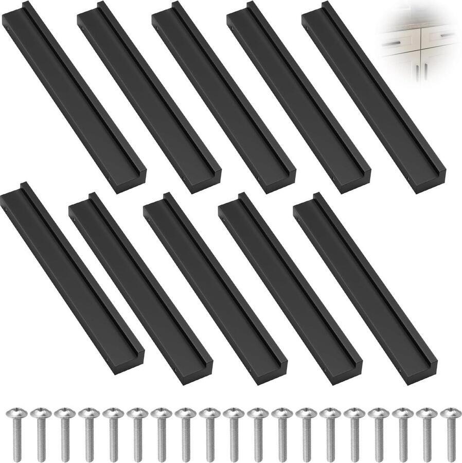 10 stuks zwart meubelgrepen kastgrepen voor keukenkasten kledingkastgreep met bevestigingsschroeven