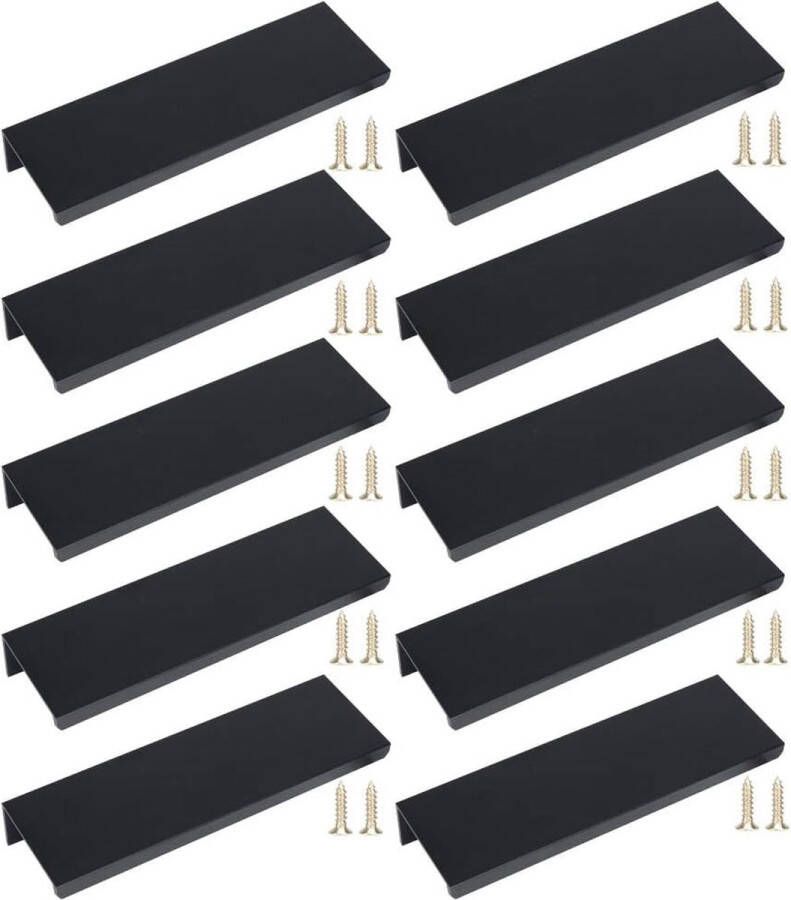 10 stuks zwarte kastgrepen verborgen moderne meubelgrepen met 20 schroeven voor slaapkamer keuken kledingkast midden gat 96 mm