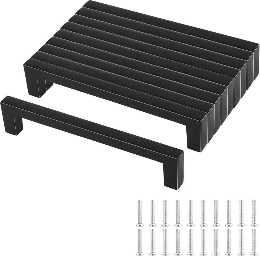 10 Stuks Zwarte Meubelgrepen 128 mm Geborstelde Roestvrij Stalen Keukengrepen met Schroevendraaier