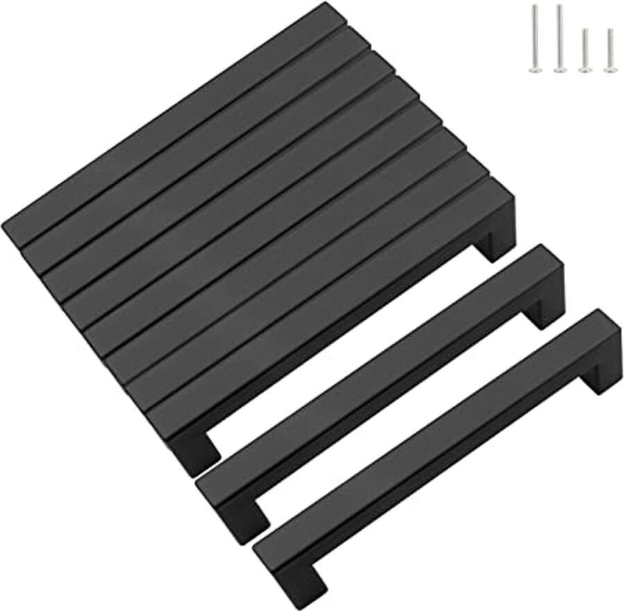10 Stuks Zwarte Meubelgrepen Roestvrij Staal Keukengrepen met Gatafstand 128 mm en Schroeven