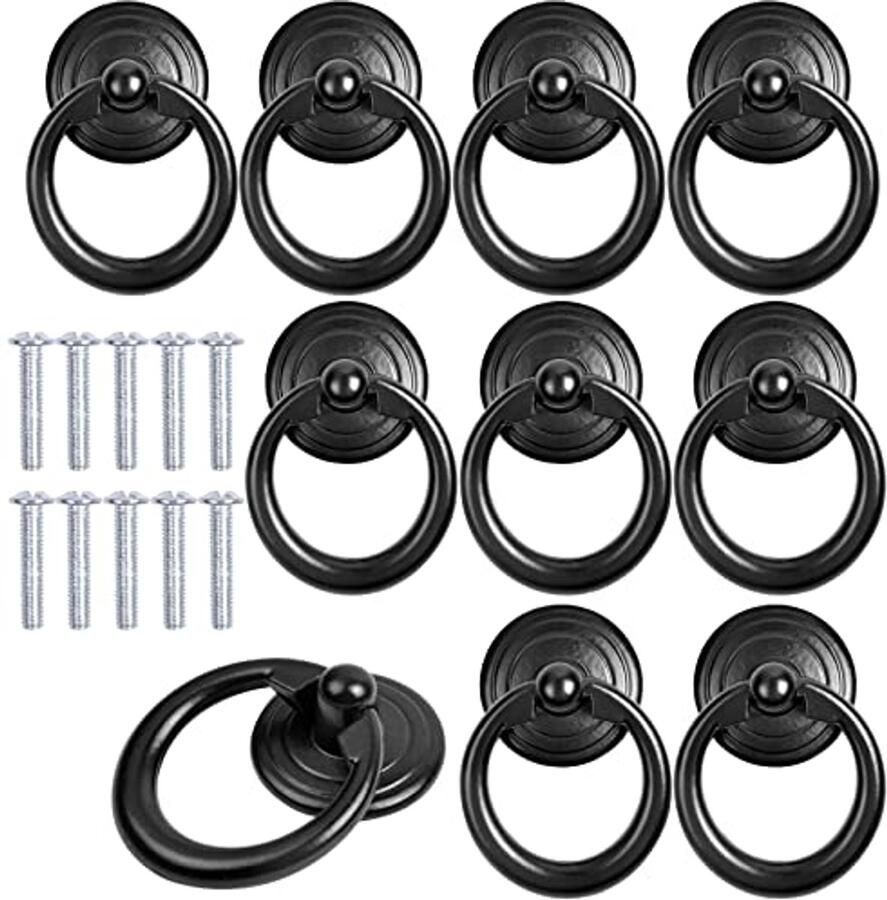 10 Stuks Zwarte Meubelknoppen Duurzame Ringgrepen voor Kasten en Laden