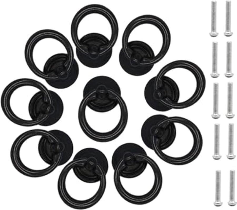 10 Stuks Zwarte Ronde Meubelgrepen Ladegrepen met Schroeven voor Keuken en Kast