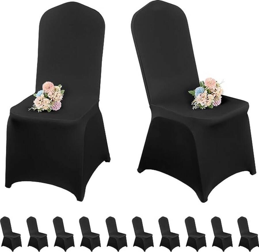 10 stuks zwarte stoelhoezen eetkamerstoel stoelhoezen spandex stoelhoes voor woonkamer-universele eetkamerstoel slipcovers beschermer voor bruiloft banket en feest