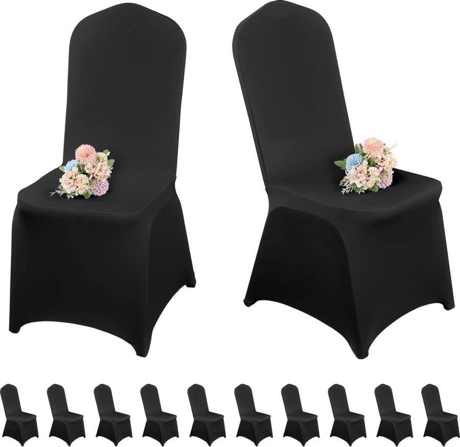 10 stuks zwarte stoelhoezen eetkamerstoel stoelhoezen spandex stoelhoes voor woonkamer-universele eetkamerstoel slipcovers beschermer voor bruiloft banket en feest
