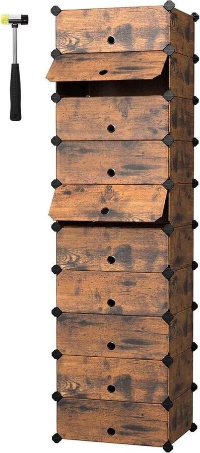 10-vaks SONGMICS schoenenrek plankensysteem draadframe opberger kledingkast vintage bruin Kledingkast - Foto 2