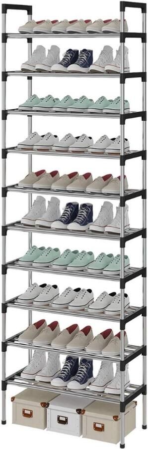 10 verdiepingen zilver verstelbare schoenenrek schoenenopslag hoog schoenenrek organizer rek houder voor 30 paar schoenen 56 x 30 x 170 cm extra robuuste constructie