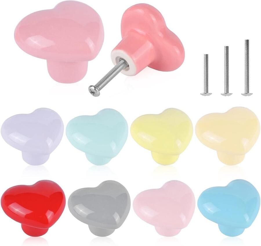 10 x kleurrijke meubelknoppen hartvorm schattige veelkleurige kastknoppen van keramiek voor ladekast kledingkast lades in kinderkamers