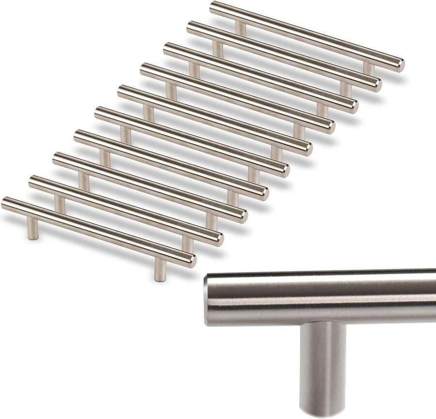 10 x Meubelgreep G17 Boorgatafstand 128 mm geborsteld Stanghandgreep Relinggreep