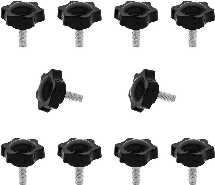 10 x stervormige bevestigingsschroeven M8 x 20 mm handmatige knop in stervorm zwarte handgreep met schroefdraadstift. Inclusief verzendkosten