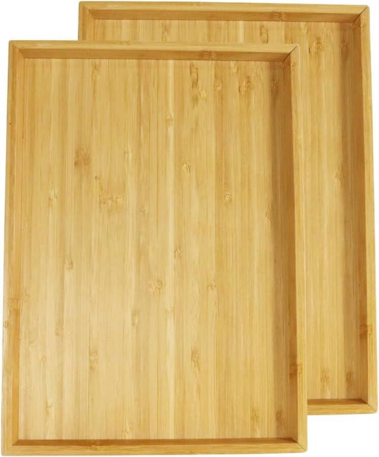 100% Bamboo Tray Set of 2 Portable Rectangle Tray Dishes for Kitchen Dining Snack Fruit TV Bed Trays (Natural)