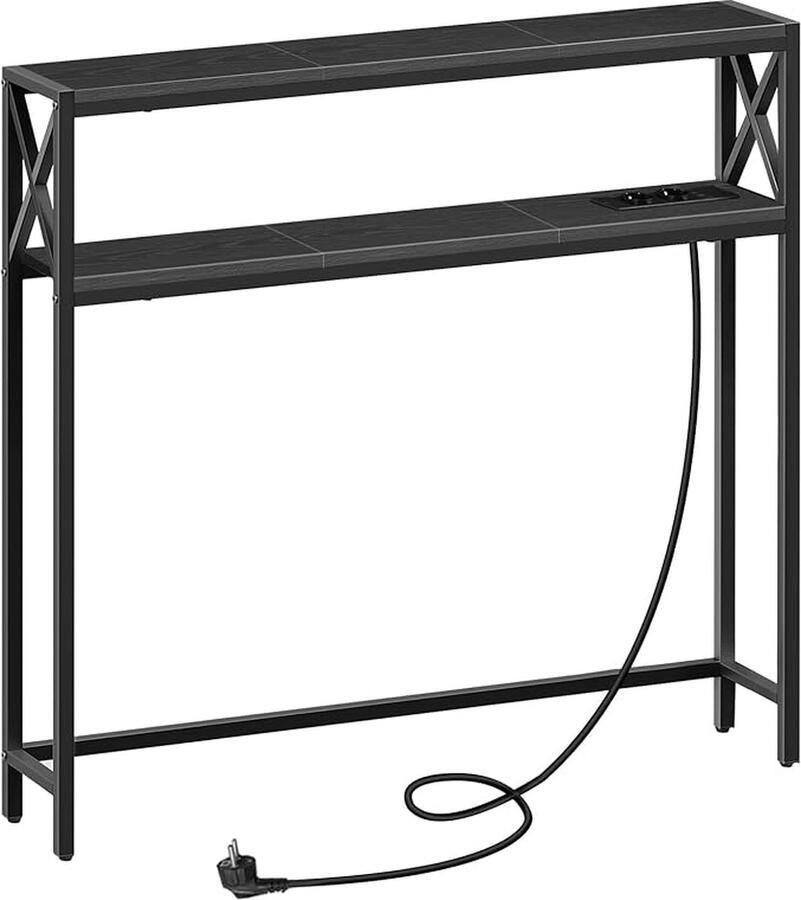100 cm 2-laags Consoletafel Bijzettafel met 2 Stopcontacten en 2 USB Smalle Entreetafel Haltafel Banktafel voor Hal Woonkamer Slaapkamer Foyer Zwart ACTHB115UE01