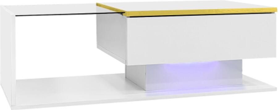 100 cm lange salontafel hoogglans wit. Bijzettafels salontafels met glas en led-effect