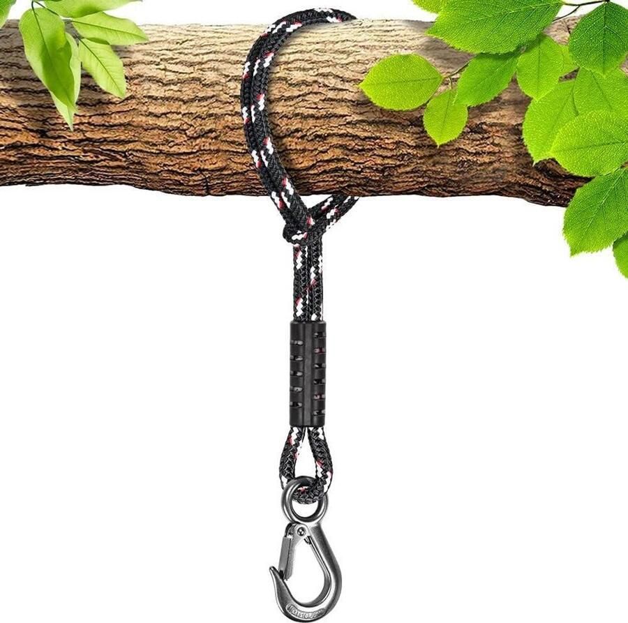 100 cm schommelbevestiging touw voor hangmat ophangriem boom hangstoel balkbevestiging met haak voor binnen en buiten boomschommel nestschommel diameter 10 mm zwart belastbaar tot 1134 kg